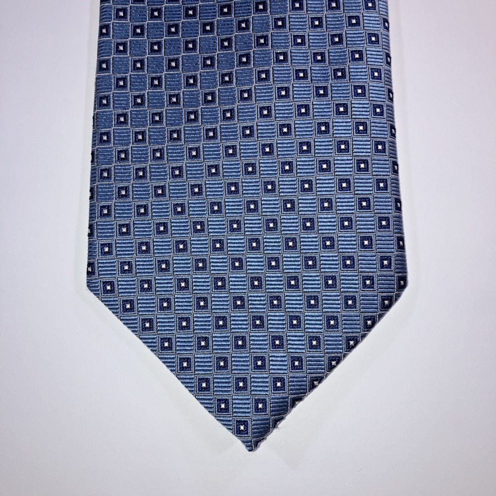 Vintage Brooks Brothers 346 Blue Geometric Square Foulard Silk Necktie